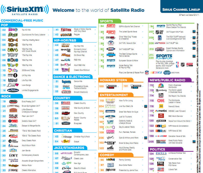 SiriusXM Channel Update Starts Wednesday