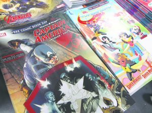 An array of free comic books were available at the library.