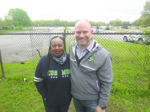 From left: Sandra Smith, the Chairperson for the Elmont Coalition for Sustainable Development, and New York Cosmos Chief Operating Officer Erik Stover (Photos by Chris Boyle)