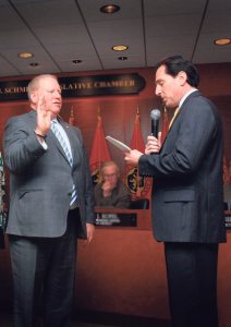 Arnold Drucker is sworn in as 16th District legislator by Senator Todd Kaminsky. 