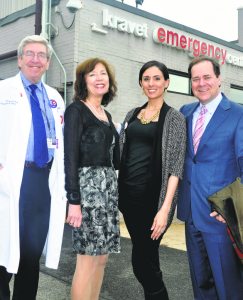 Cary Kravat, president of Kravet, Inc. (right) is thanked for his support of the Heart & Sole 5K by Dr. Alan Mensch, senior vice president of medical affairs for Plainview and Syosset Hospitals (left), the club’s Linda Ottaviano (second from left) and Nicole Santora, community relations liaison at Plainview Hospital.