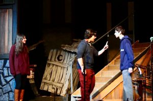 Fantine (Sandy Durst), Jean Valjean (Max Herman) and Javert (Dylan Eliassof) rehearse for the show. 