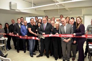 Supervisor Judi Bosworth, Councilwoman Anna Kaplan, officials from the Town of North Hempstead, Nassau County and Great Neck Plaza Village, LaunchPad CEO Andrew Hazan and others cut the ribbon at the grand opening of the LaunchPad in Great Neck.