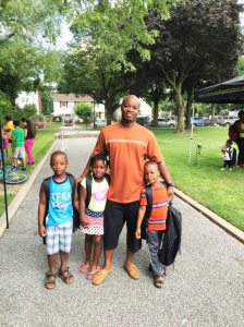 Westbury's Jean Gervais came to the event to get backpacks for his three kids. 