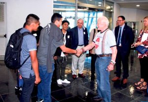 Students meet Buzz Aldrin, the second man to step foot on the moon.