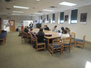 Entertainment lawyer and Oyster Bay High School alum Jonathan Seiden leading a presentation at Career Day.