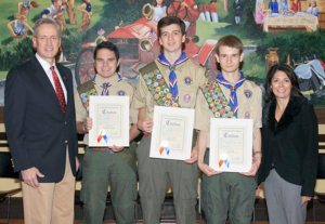 Richard Nicolello and Councilwoman Dina DeGiorgio with the Eagle Scouts 