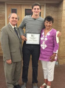 2015 Barbara Faticone Pride in Port Scholarship recipient Matthew Nicholson (center) with Pride in Port cochairs Fred Pollack and Barbara Faticone