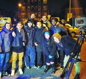 From left, front row: Christian DiPillo, Petros Georgiadis, Scott Aharoni, Dennis Latos, Teresa Winger, Louis Obioha, Alexander Koo; back row: Alexander Rouvas who plays Marco and John Solo who plays Johnny