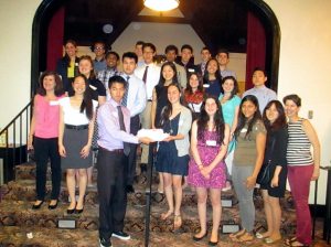 GNBCC Alumni students and 2014 summer students (l.to r.): bottom row, Sunny Shi, Vita Jaspan, Sandra Glotzer, Nicole Lalezarzadeh, Heidi Park, Lisa Levine (vice president,GNBCC).; second row,  Laura Weinberg (president, GNBCC), Christina Lee;  third row, Kaeli Groenert, Michael Shen, Robin Shum, Ashtyn Greenstein, Sylvie Rubin-Budick, Eugene Park; fourth row, Prasanth Kurup, Lawrence Lin, Rick Mathews, Katherine Lee; top row,  Regina Roofeh, Andreas Pavlou, Jacob Rigos, Sean Liu, Sammy Hijazi, Justin Baroukhian. 