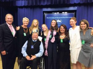 Colin and Latifa Woodhouse with coproducer Artemis Joukowsky, his family and Mariana Goldman, the voice of Martha Sharp in the film