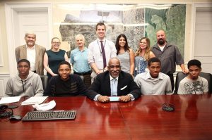 Columbia Admissions Officer, Peter V. Johnson with students and staff from My Brother's Keeper