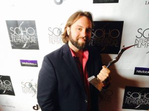 Jonathan Ehlers with his Audience Choice award from the Soho Film Festival 