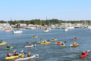 And they’re off. Some of the 58 boats after the cannon blast start