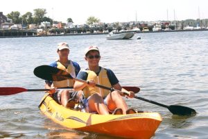 Rising juniors at Schreiber, Justin Harnick and Mitchell Levine in their Cobra Tandem from Atlantic Outfitters.