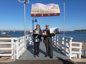 Assistant Principal Kathleen Murray and Principal Ronald Gimondo of John F. Kennedy Elementary School show off their students’ Lighthouse projects.