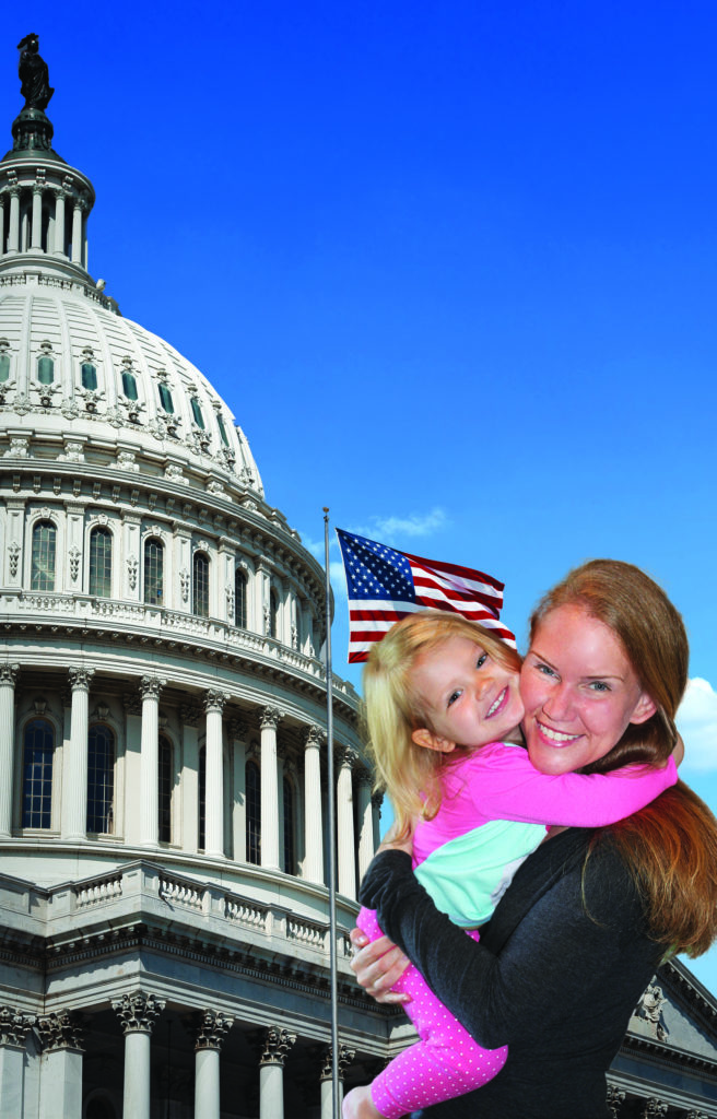 US Capitol and waving american flag