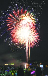 Fireworks light up the sky over Hempstead Harbor.