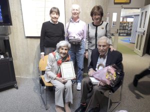 Pictured, Nancy Wright, Lauren Smith and Amy Bass from the FOL with Miss Lucy and Myron Blumenfeld