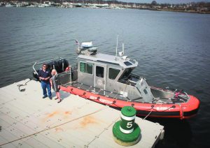 Chief Bay Constable Mal Nathan and Supervisor  Judi Bosworth prepare to tour the town’s moorings.