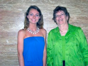 Scholarship recipient Faith Ausfresser and Music Study Club of Port Washington President Mary Watts 