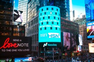 Nasdaq sign at Times Square congratulating Felise Glantz Kissell new appointment