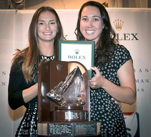 Annie Haeger and Briana Provancha at the New York YC last March as Haeger received the Yachtswoman of the Year Award. They have qualified to represent the U.S. at the 2016 Olympic Games in Rio. 