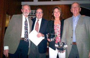 Cindy Jordan and Ted Toombs came in second overall for the season in Sonars and also came in third in the Saturday Series. From left: Bill Simon, Bill McCollum, Cindy Jorday and Ted Toombs. (Photo by Bill Palafox)  