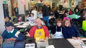 Kiwanians Dominick Versace, Jerry Rudnick, Joyce Schneider and Elizabeth Johnson welcome residents to the pancake breakfast.