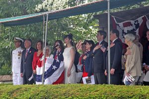 South High graduate Karen Notovitz lead the singing of “God Bless America.”