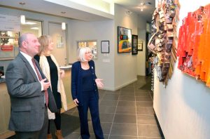 Councilman Zuckerman, Gold Coast Arts Center Executive Director Regina Gil and Supervisor Bosworth enjoy the recycled art gallery which will be on display at the Gold Coast Arts Center through Jan. 1.