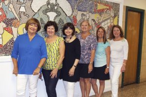 Friends Jackie Weaver-Rhode, Dawn Salerno Chapman, Dorothy Skeados-Ganek, Susan Smith-Scibelli, Genevieve Gregory-Pandolf and Diane Cox-Kuenster reunited at the event 