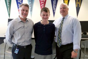 From left: Guidance counselor Jason Geller, Rosen and Principal Dr. Scott Andrews.