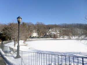 The Duck Pond facing the Valentine House and Roslyn Presbyterian