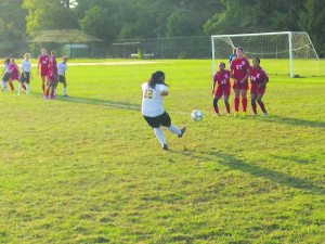 Westbury midfielder Nathalie Cerna took a direct hit in the second half that sailed high and wide of the goal 