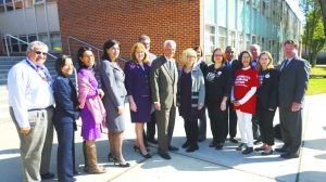 “Almost every week on the floor of the House of Representatives, there is a moment of silence memorializing Americans who were murdered by guns in mass shootings, enough silence; it’s time for action,” said Congressman Steve Israel (center) when he spoke about new federal gun legislation at Great Neck South Middle School.