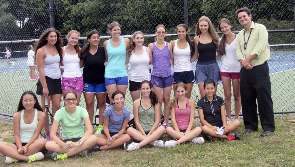 Head Coach Shane Helfner and the 2015 girls varsity tennis team