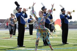 Members of the Roslyn High School Marching Band in performance