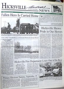 The front page from the Hicksville Illustrated News' Sept. 21 edition refelcted those turbulent days after the attacks and made note of the two fallen members of the Hicksville Fire Department.