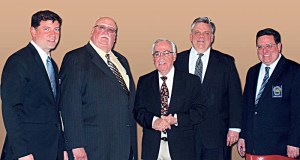 Pictured (from left) at a recent Nassau Suffolk Water Commissioners’ Association meeting were NSWCA Secretary and Oyster Bay Water District Commissioner Michael F. Rich, NSWCA Treasurer and Hicksville Water District Commissioner William Schuckmann, guest speaker Michael Alarcon of Nassau County Department of Health, NSWCA President and Massapequa Water District Commissioner Raymond J. Averna, and NSWCA 1st Vice President and Plainview Water District Commissioner Andrew N. Bader.