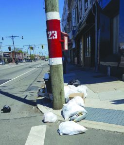 Some of the trash illegally left out on the curb by some Bellerose Terrace business owners along Jericho Turnpike.