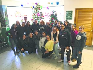 Floral Park Memorial High School students taking a break after making the decorations 