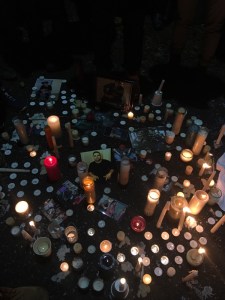 Candles and tributes at the scene of the accident.