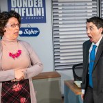 Rebecca Mason Wygal as Phyllis and Sarah Mckenzie Baron as Michael Scott in The Office A Musical Parody