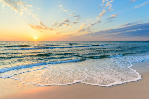 Long wave on the coast, dawn on the sea, Tunisia