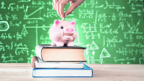 Female putting coin into piggy bank