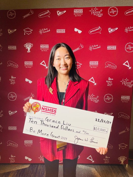 Grace Liu receives $10,000 from the National Society of High School Scholars' Be More Grant