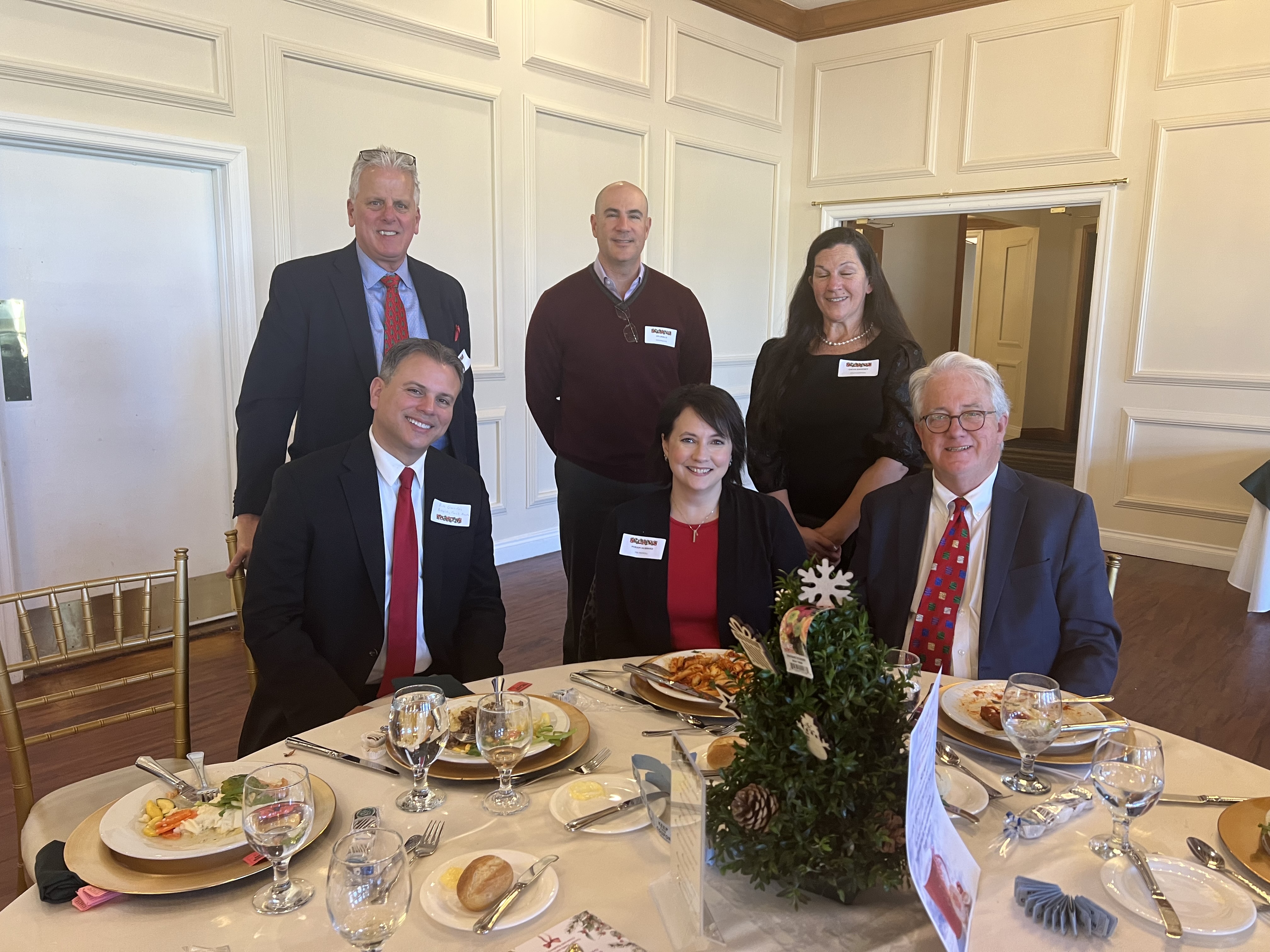 Cathy Sweeney, Jim Lasalle, Miriam Hubbard, Tom Ryan, Rich Gonzalez and Shawn Cullinane at the Long Island Village Clerks and Treasurers Association's annual Holiday Luncheon and Toy Collection.