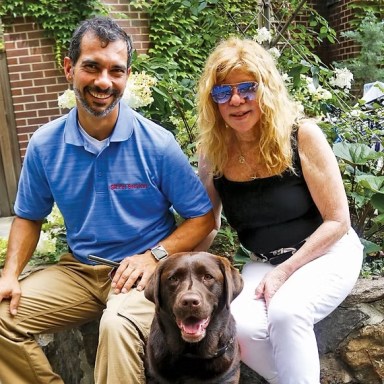 June Bleich, founder of The Basic Six, with her dog Molly, and Molly's trainer Guillermo Roa