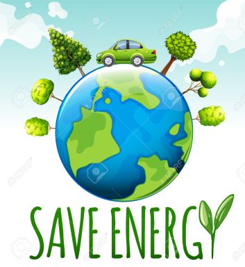 Save energy theme with car and trees